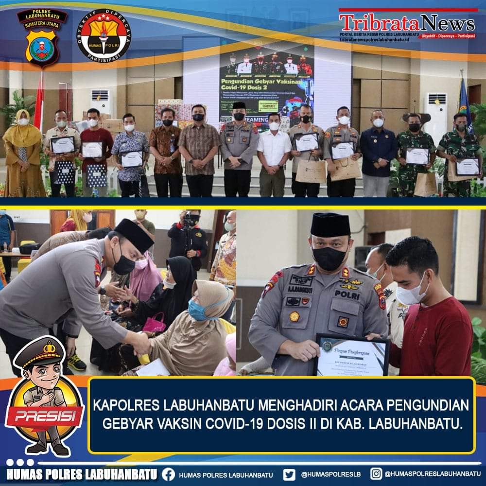 Kapolres Labuhanbatu hadiri acara pengundian gebyar vaksin dosis II di Kabupaten Labuhanbatu Utara.