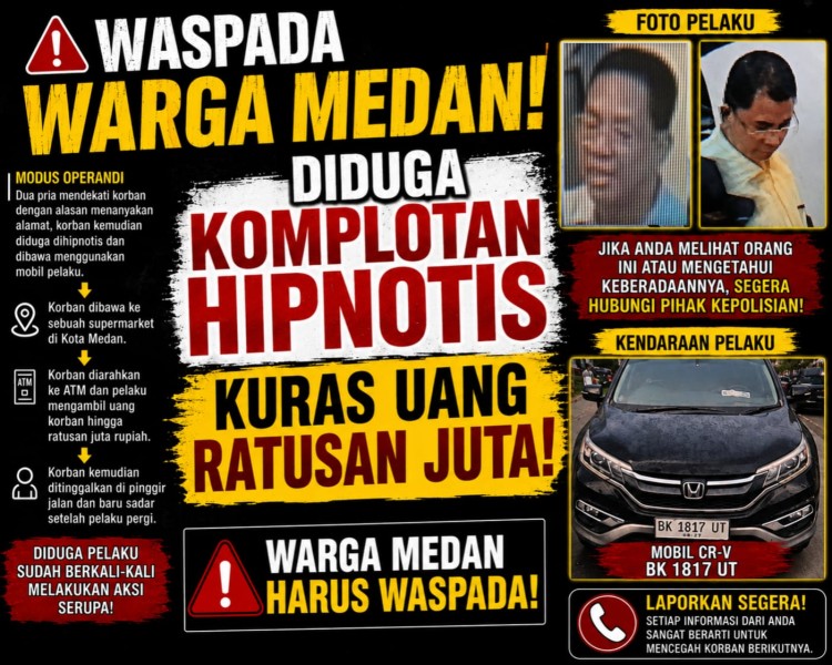Waspada! Aksi Penipuan dan Pencurian Modus Hipnotis Marak di Kota Medan
