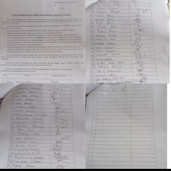 Masyarakat Kuta Babo Tetap Dukung Pj lama Agar Tetap Menjabat Pj Kepala Desa Kuta Babo