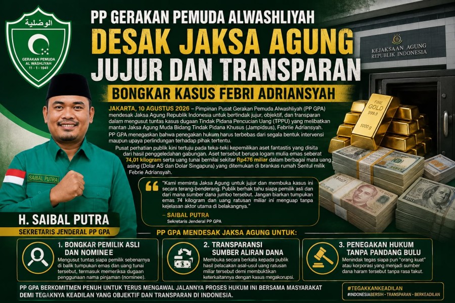 PP Gerakan Pemuda Alwashliyah Desak Jaksa Agung Jujur dan Transparan Bongkar Kasus Febri Adriansyah