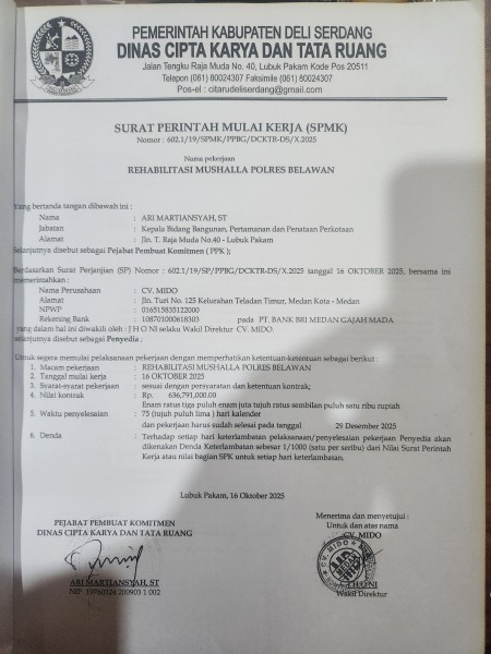 Proyek Musholla Polres Belawan Rampung, Pembayaran Rp 636,7 Juta CV Mido Tak Kunjung Tuntas