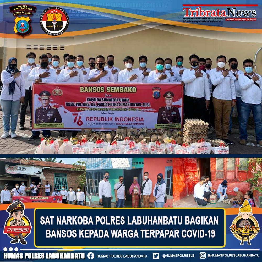 Satresnarkoba Polres Labuhanbatu Serahkan Bantuan Sembako kepada Masyarakat yang Terpapar Covid-19