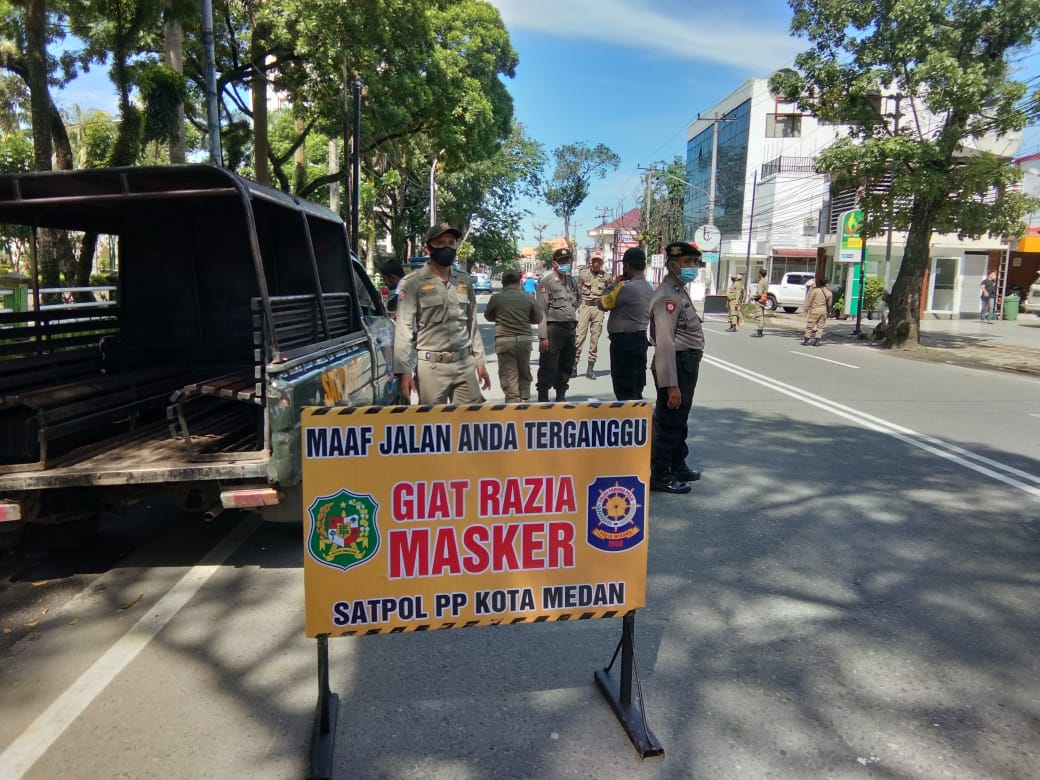 Polsek Medan Baru Bersama 3 Pilar Gelar Operasi Yustisi Razia Masker di Jalan Wahid Hasyim