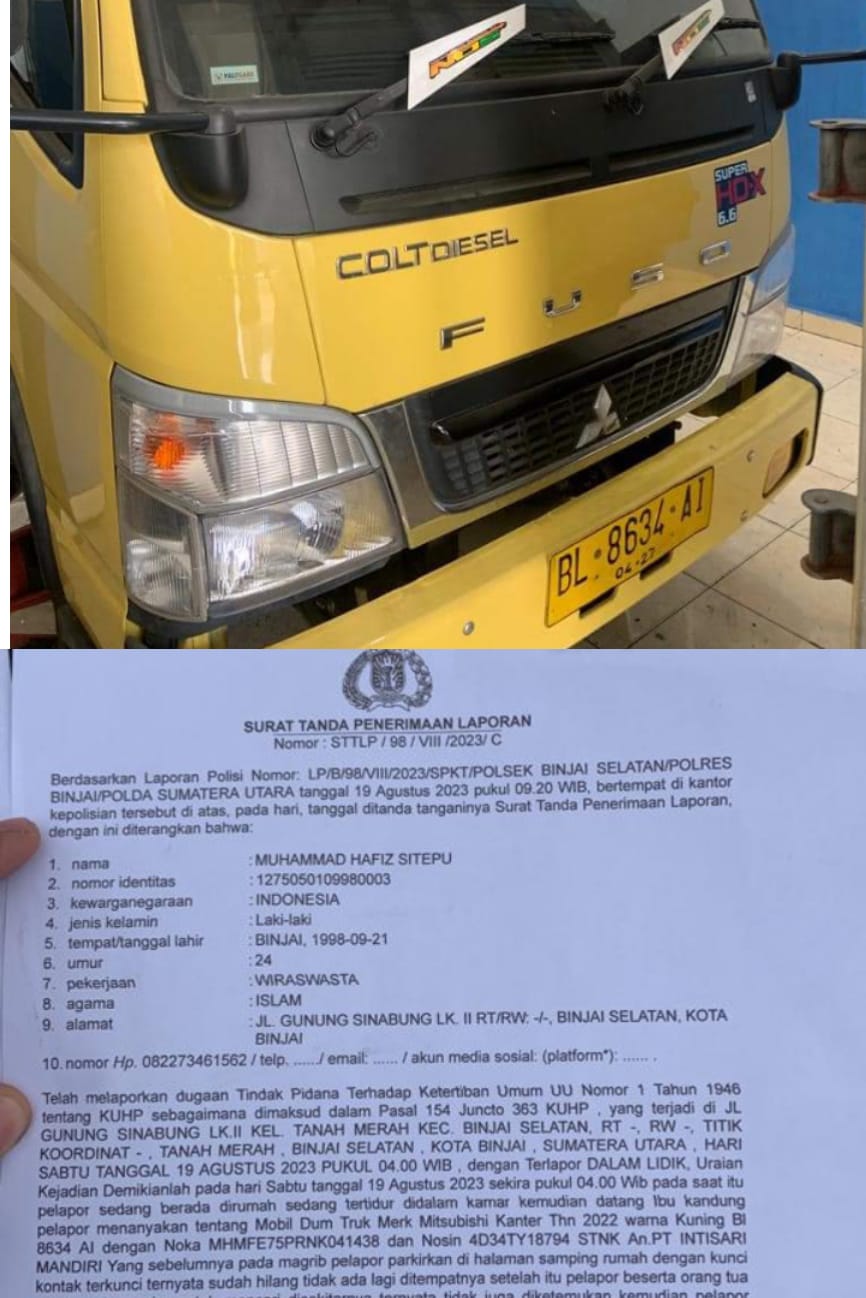 Satu Unit Mobil Truk Hilang Dihalaman Rumah ! Ini Kata Kapolsek Binjai Selatan