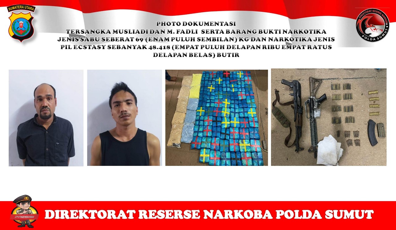 Tangkap 3 Jaringan Narkoba Internasional, Polda Sumut Sita 89 Kg Sabu dan 2 Senjata Laras Panjang