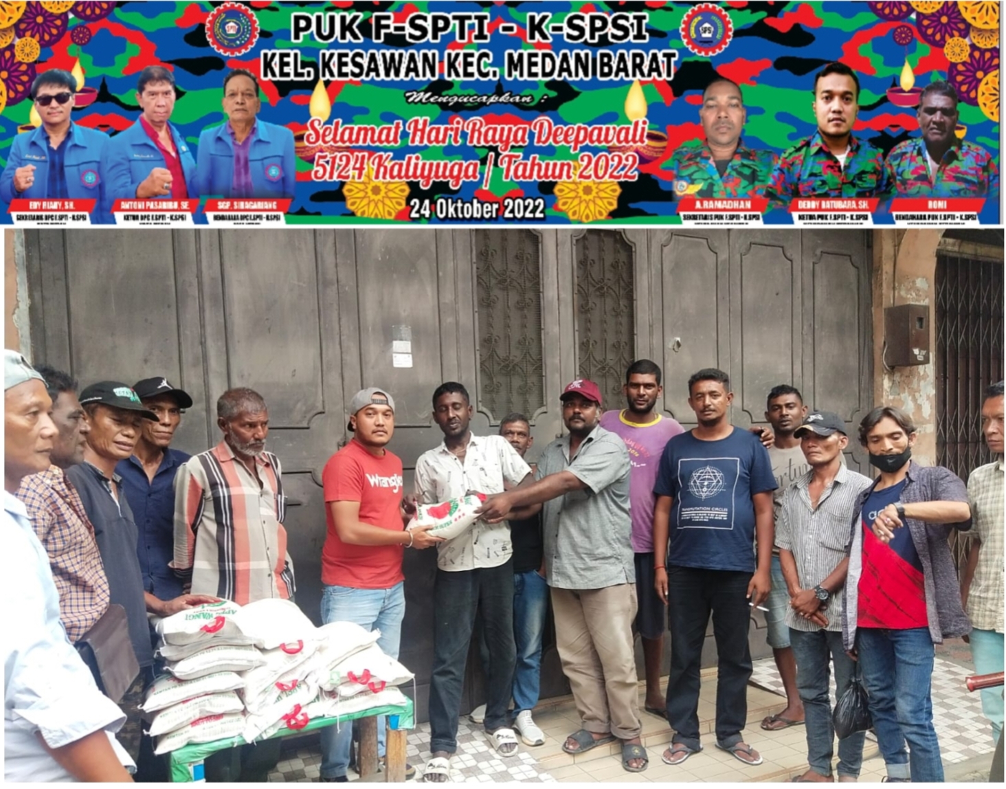 Sambut Deepavali 5124, Ketua PUK F SPTI -K SPSI Kel. Kesawan Dedi Batubara Bagikan Paket Sembako