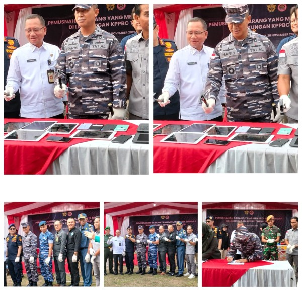 Danlanal Dumai dan Forkopimda Hadiri Pemusnahan Barang Ilegal Di Bea Cukai Dumai