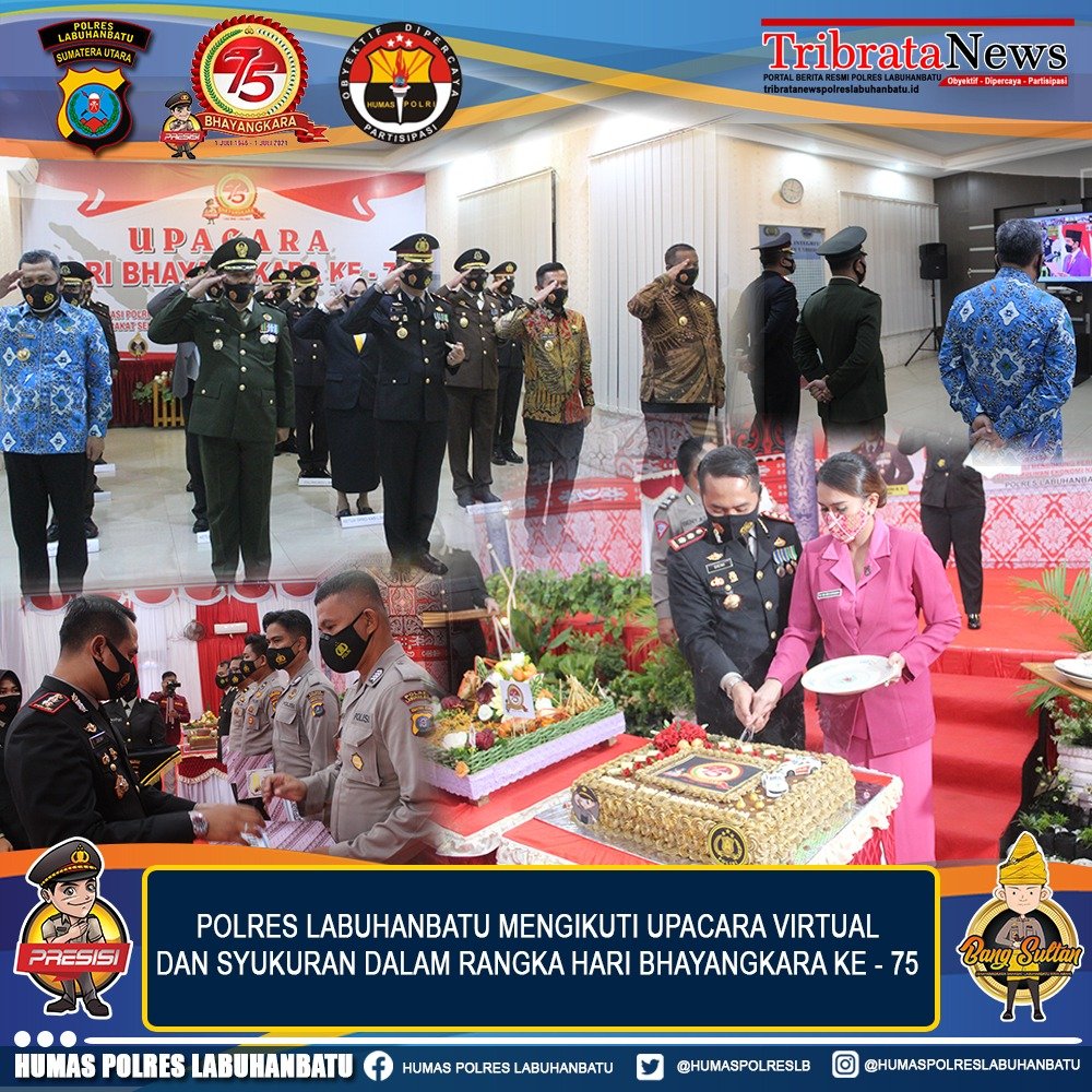 Polres Labuhanbatu mengikuti Upacara HUT Bhayangkara ke 75 secara Virtual