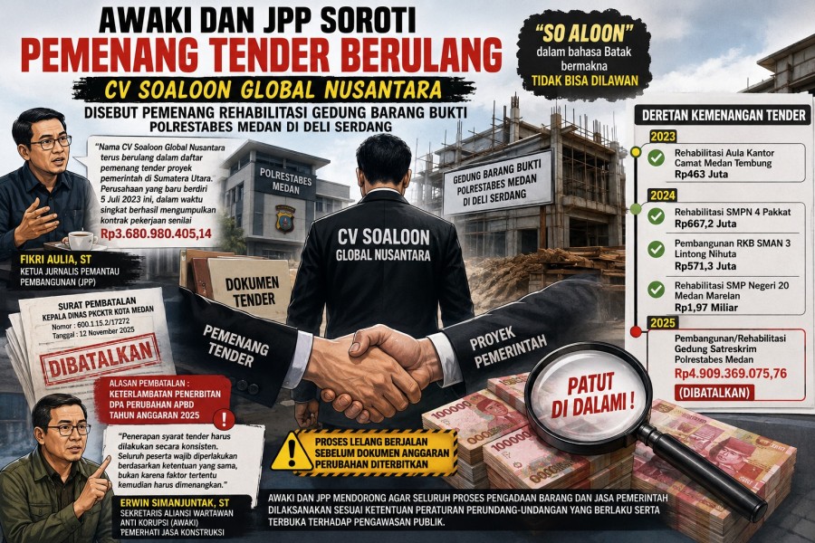 AWAKI dan JPP Soroti Pemenang Tender CV Soaloon Global Nusantara dalam Kasus Korupsi Rehabilitasi Gedung Di Deliserdang
