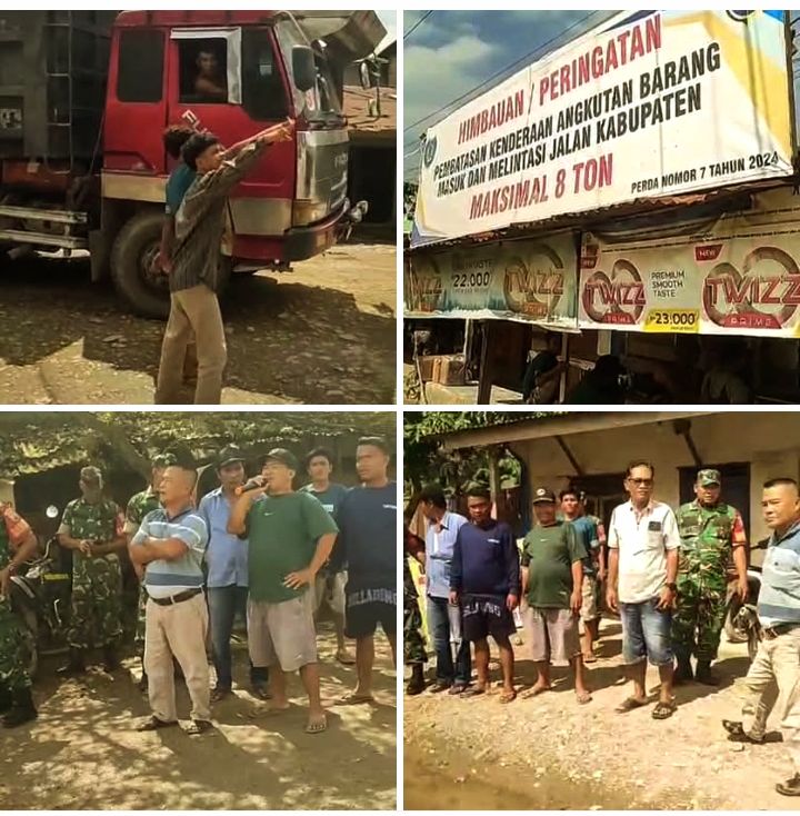 Aksi Protes Warga Negeri Lama Labuhanbatu Dikawal Koramil 09 Pukul Mundur Truk Muatan Melebihi Tonase 