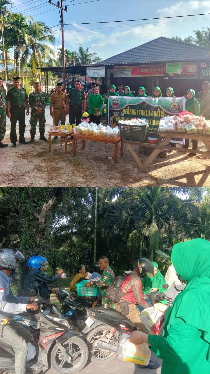 Koramil 03/Sungai Sembilan Serta Ibu Persit Kartika Candra Kirana Ranting 4 Cab.LXXV Kodim 0320 Dumai  Bagi Takjil