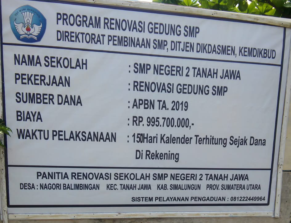 Proyek Swakelola Renovasi SMPN 2 Tanah Jawa Tidak Libatkan Komite Sekolah