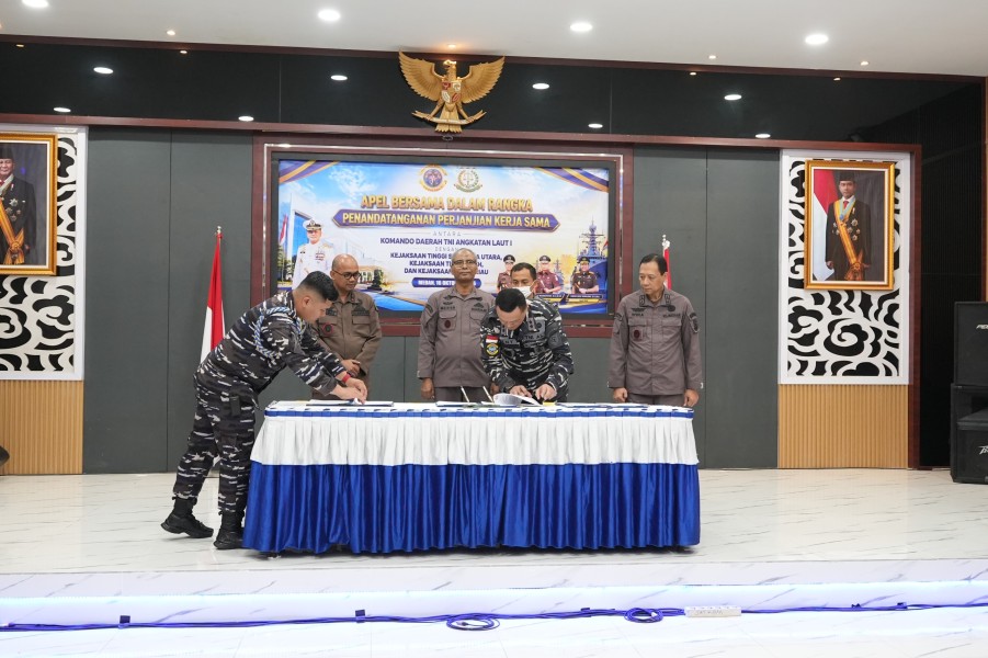 Kejati Sumut, Aceh dan Kejati Riau Tanda Tangani Perjanjian Kerja Sama Dengan TNI Angkatan Laut