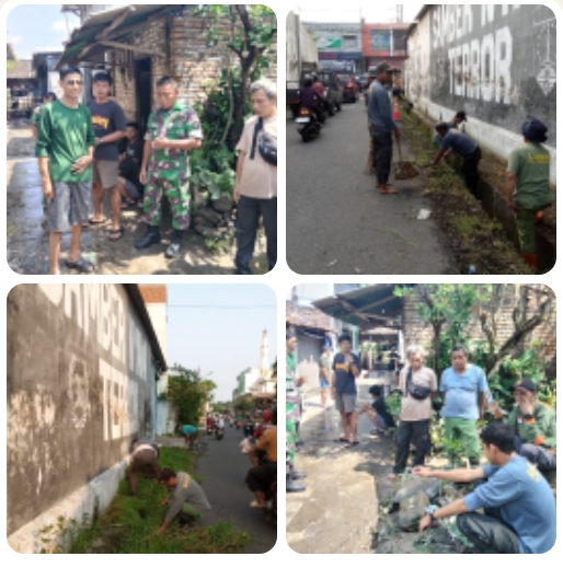 Sukseskan Solo Berseri, Babinsa Serengan Kerja Bakti  Bersihan Lingkungan