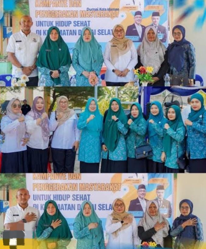 Ketua PKK Kota Dumai .Leni Ramaini,SKM.Berkampanye Pergerakan Masyarakat Hidup Sehat Di Kantor Camat Dumai Selatan