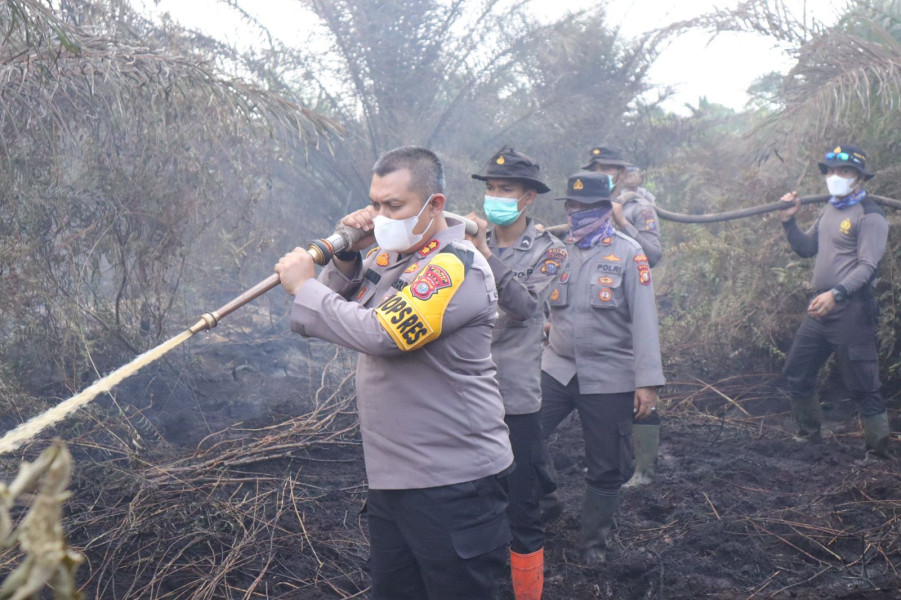 Kapolres Dumai Turut Langsung Padamkan Karhutla