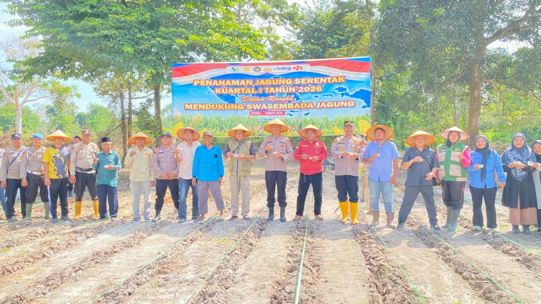 POLRES DUMAI MELAKSANAKAN KEGIATAN PENANAMAN JAGUNG KUARTAL II DI WILAYAH MEDANG KAMPAI