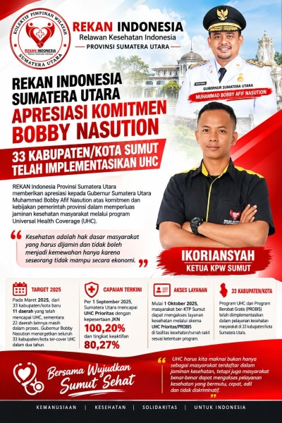 Rekan Indonesia Sumut Apresiasi Bobby Nasution: 33 Kabupaten/Kota di Sumut Telah Implementasikan UHC