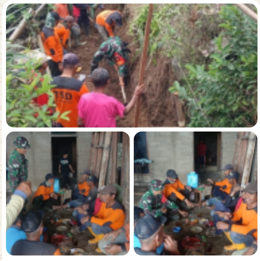 Semangat Gotong Royong, Babinsa Koramil Selo Turun Tangan Bangun Talud Penohon Longsor