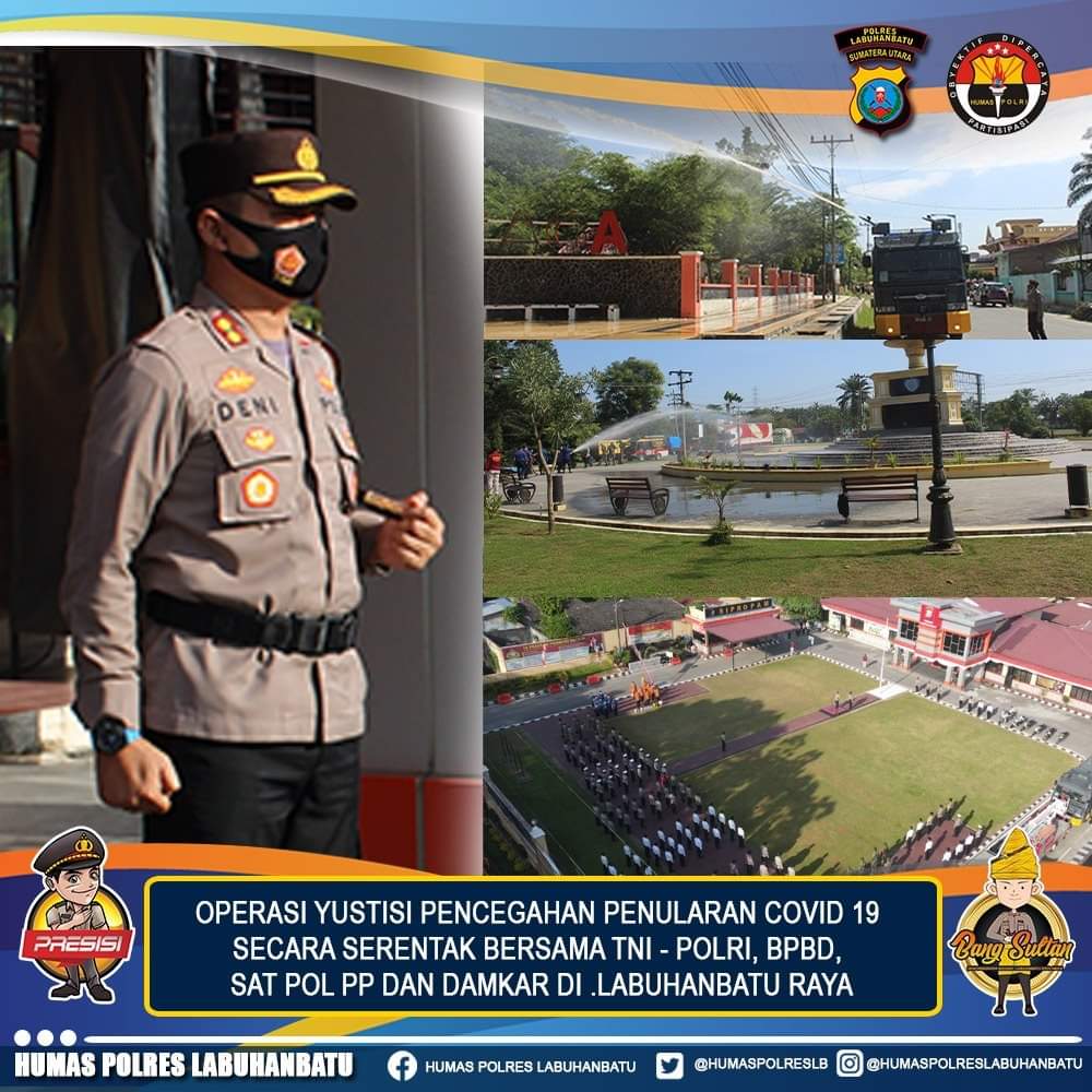 Kapolres Labuhanbatu Pimpin Tim Gabungan Ops Yustisi, Pembagian Masker dan Penyemprotan Disinfektan