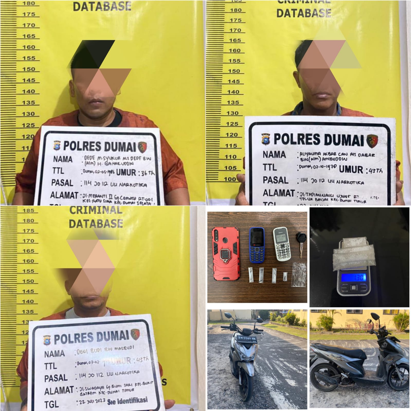 Unit Reskrim Polsek Dumai Timur Amankan Tiga Orang Pelaku Narkoba