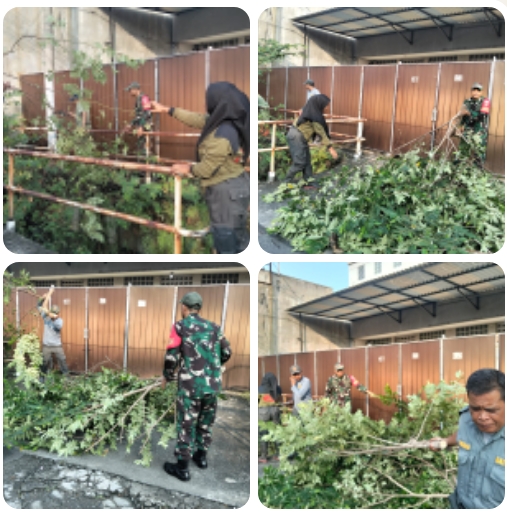 Peduli Kebersihan Lingkungan, Babinsa Serengan Bersama Linmas Serenagn Kerja Bakti