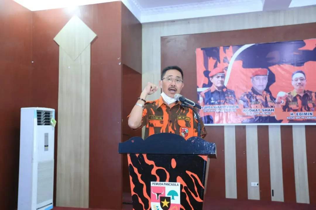 Ketua MPC Pemuda Pancasila Labusel H Edimin buka acara Pelatihan Kaderisasi Dasar PP