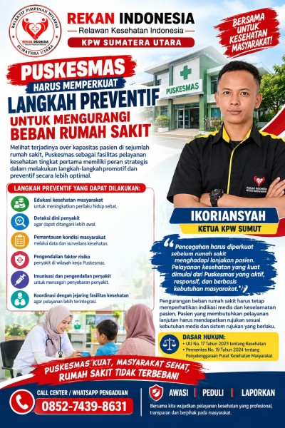 Kurangi Beban Rumah Sakit, REKAN Indonesia Sumut Minta Puskesmas Perkuat Langkah Preventif