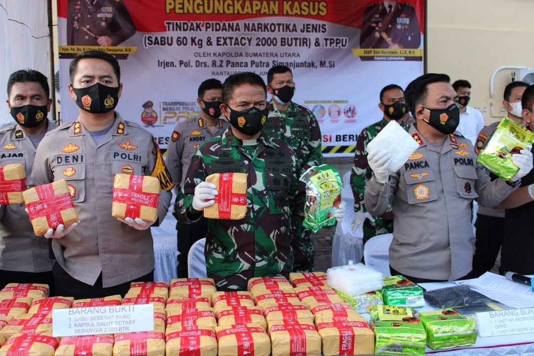 Kapolda Sumut Konpers di Mapolres Labuhanbatu, Penangkapan 60 kg Sabu-Sabu dan 2000 Pil Ektasi