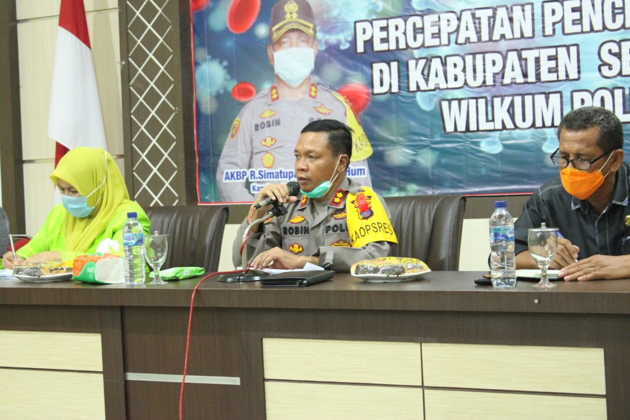 Kapolres Bersama Forkopimda Pimpin Rapat Percepatan Pencegahan Covid-19 Di Wilkum Polres Sergai